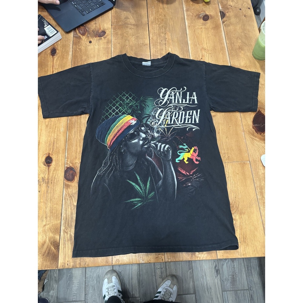 Ganja Garden Reggae Rasta Man Smoking Weed Leaf Black T-Shirt Mens XL